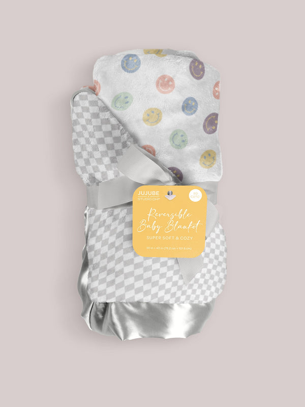 ultra-soft-thick-reversible-baby-blanket-happy-baby-vibes jujube bags at sophiasstyle.com Reversible Baby Blankets
